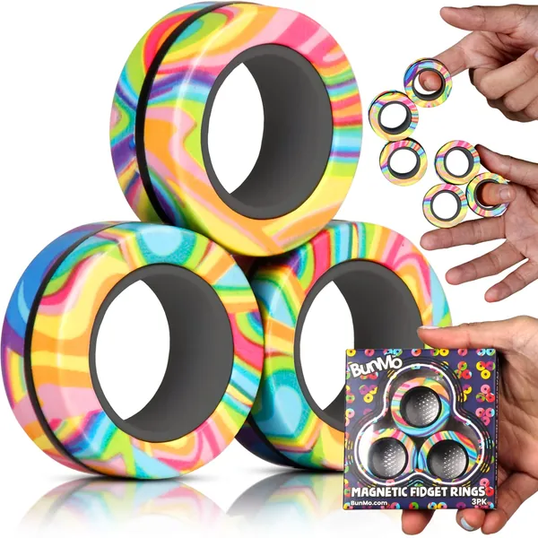BunMo Fidget Toys - Magnetic Fidget Rings Fidget Toy. The Fidget Ring Spins, Connects, and Separates, Making Ideal Stress Toys. Fidget Magnets Make Ideal Fidget Toys for Adults. - Multi Color
