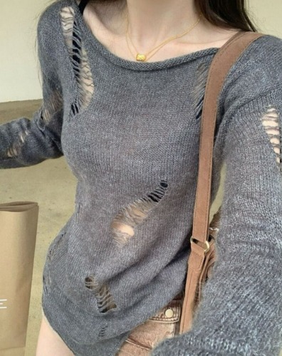 'Letter of Love' Grey Grunge Distressed Knitted Sweater - Gray / L