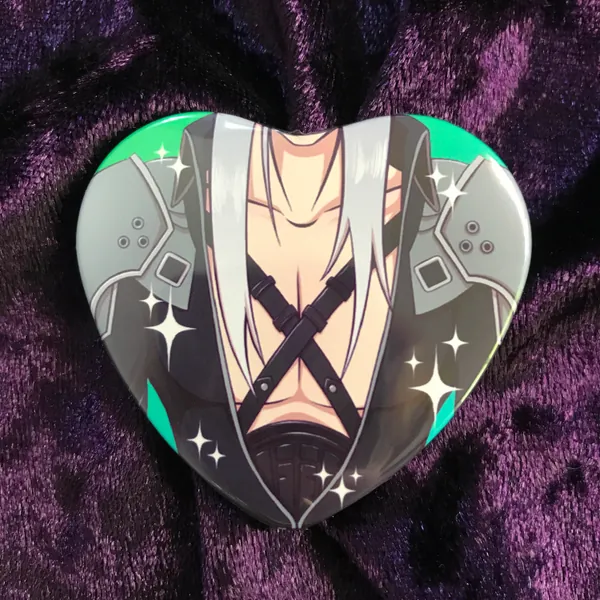 Sephiroth Chest Heart Shaped Pinback Button