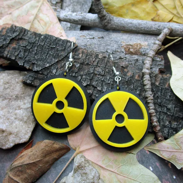 Radioactive Hazard Symbol Steam Punk Dangle Earrings, A Bomb Fallout Symbol Jewelry