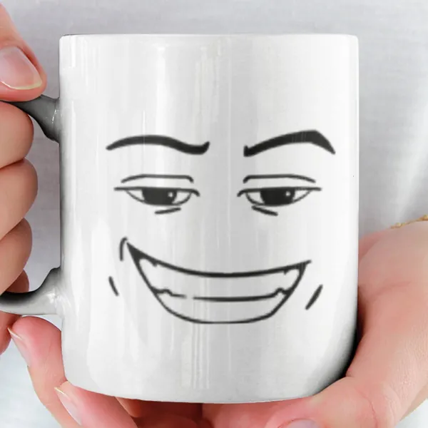 Pal Face Mug - 11oz and 15oz White Ceramic Mug - Colored Handle Mug - 14oz Travel - Best Roblox Face Gift Idea