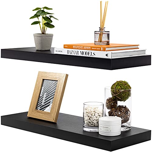 Sorbus Floating Shelves for Wall - 24" x 9" Long Hanging Shelf for Home & Kitchen, Living Room, Bedroom, Bathroom Shelves Over Toilet - 2 Black Floating Wall Shelves for Wall Decor Trophies, Bookshelf - Black