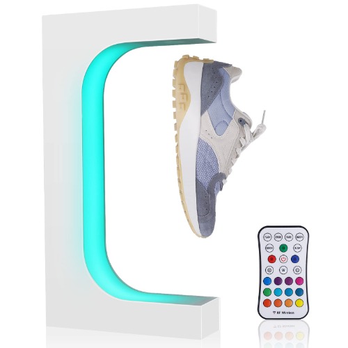 BAOSHISHAN Floating Shoe Display, Magnetic Sneakers Display, Magnetic Levitating Display Stand, Floating Shoe Display, Dedicated Shoe Display, 360° Rotation, LED Light, Flotine Display Stand, Hanging Display Stand, 7.1 - 19.4 oz (200 - 550 g) Adjustable, Suitable for Shoe Store Product Display and Promotion, 110V (White) - white