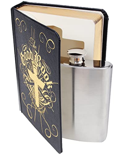 Suck UK Stainless Steel 4 Oz Hip Flask Hip Flask in A Book Hidden Flasks for Liquor to Smuggle Your Booze Groomsmen Gifts for Men Secret Flask & Funny Alcohol Gifts Black