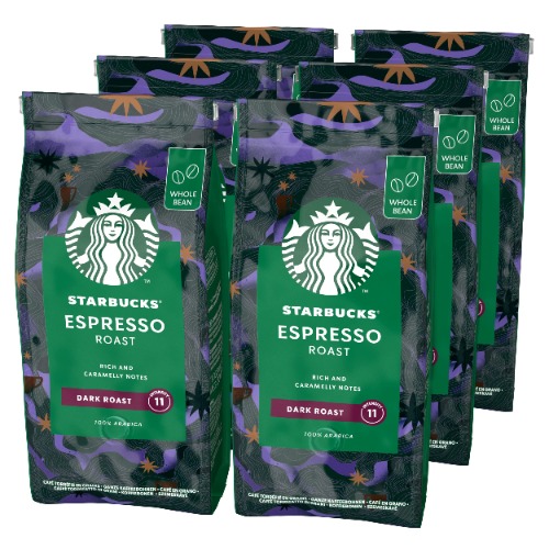 STARBUCKS Espresso Roast Dark Roast Whole Bean Coffee, 200 g (Pack of 6)