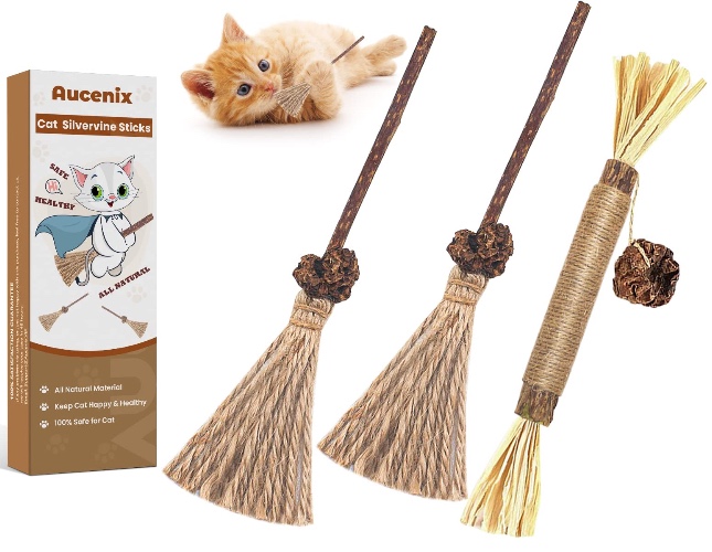Catnip Sticks for Cat, Aucenix Cat Chew Sticks Toys, Natural Matatabi Silvervine Chew Sticks for Indoor Cats, Kitten Teething Chew Sticks Toy for Cats Kitten Kitty Stress Release (3PCS)