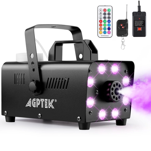 AGPtEK rookmachine met 13 gekleurde LED-lampen en RGB-effect, 500 W en 2000 CFM met 2 bekabelde en radiografische afstandsbedieningen, perfect voor bruiloften, Halloween en podiumshows