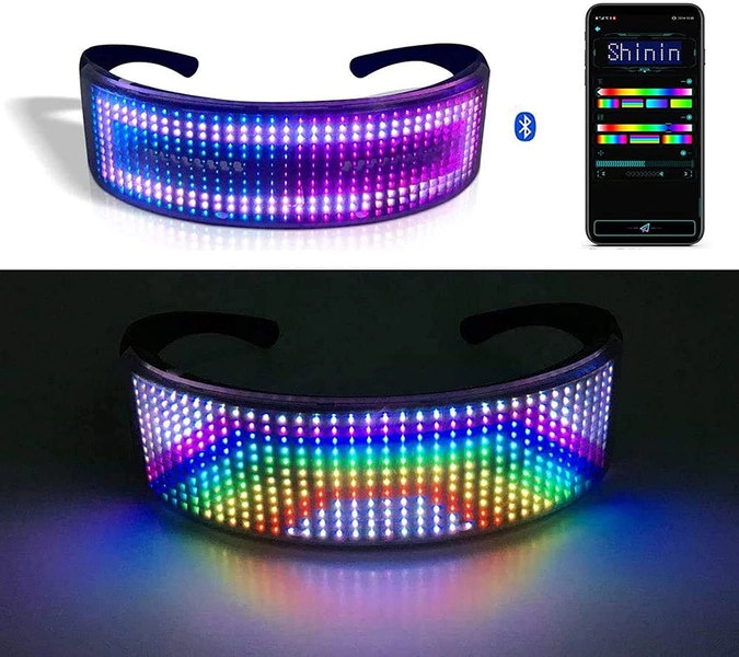 Lixada Unieke led-glazen, led-bril, BT app-besturing voor feestjes, DIY flashing emotions zonnebril voor mannen, vrouwen en kinderen, USB-oplaadbaar