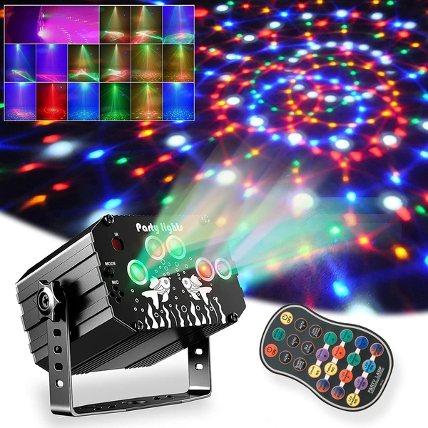 Dj Discolichten feestverlichting, geluidsgeactiveerde disco stroboscooplichten podiumeffecten voor kinderfeestje thuis verjaardag bruiloft volwassen partijen decoraties karaoke binnen projector, 60 patronen met bediening