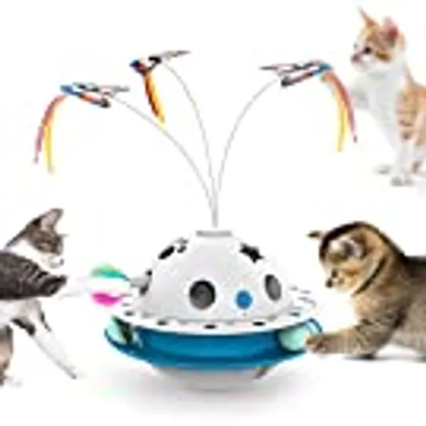 3 in 1 Interactive Cat Toys, Automatic Cat Toy, Electric Kitten Toys, Dual Power Supplies, Auto On/Off, Fluttering Butterfly, Random Moving Ambush Feather, Track Balls