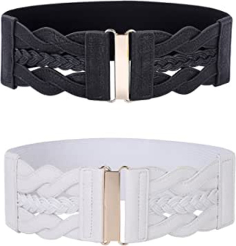 GRACE KARIN Women's Elastic Vintage Belt Stretchy Retro Wide Waist Cinch Belt - Large Black and White