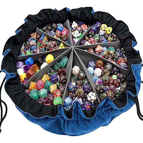 SIQUK Large Dice Bag with Pockets Big Capacity Dice Bag Drawstring Dice Pouch DND Dice Storage Bag for RPG MTG Table Games, Hold Over 300 Dice, Dark Blue - Dark Blue