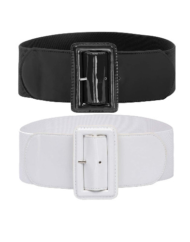 GRACE KARIN Women's Stretchy Belt 1950s 3 Inch Wide Elastic Belts - Black+white Large