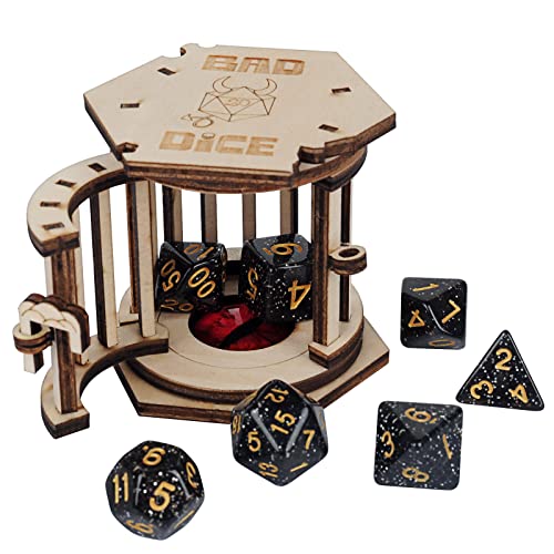 DND Dice Jail Prison with Polyhedral Dice Set Wood Cage for Your Bad Dice (Dice Jail A) - Dice Jail a