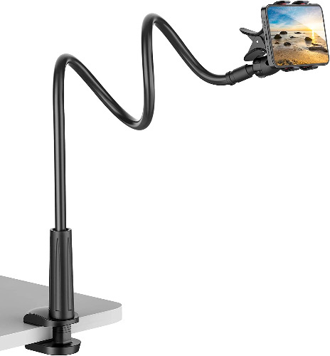 Gooseneck Cell Phone Holder, Universal 360 Flexible Phone Stand Lazy Bracket Mount Long Arms Clamp for Phone 13 Pro Xs Max XR X 8 7 6 6s Plus and Other 3.5~6.7'' Device (Black)… - black