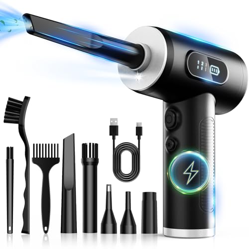 Compressed Air Duster-3 Gear Adjustable 100000RPM Electric Air Duster with LED Light, Rechargeable Cordless Air Blower for Keyboard Electric Devices Cleaning. Replaces Compressed Air Cans (Black) - Black