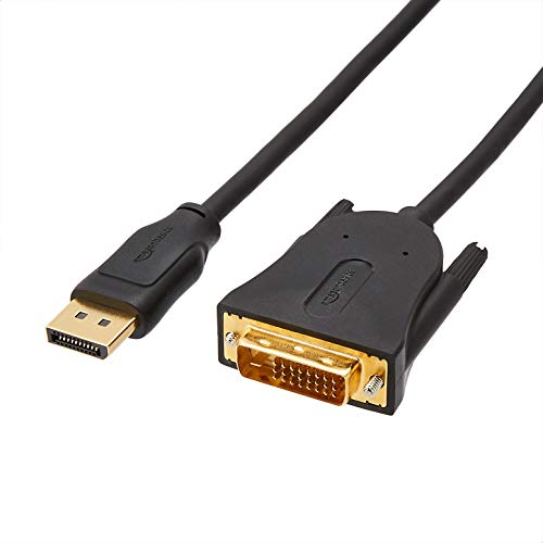 Amazon Basics DisplayPort to DVI Display Cable, 1920x1080p, 1080@60Hz, Vinyl Cable, Gold-Plated Plugs, 6 Foot, Black - 6 Feet - 1-Pack