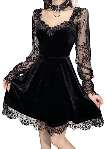 Women Summer Gothic Lace Dress Moon Backless Dress Grunge Velvet Vintage Dress Punk Dress - XX-Large - 002#
