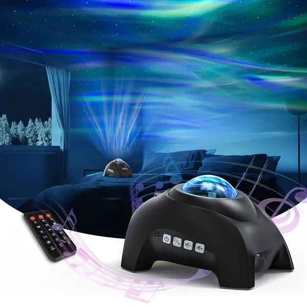 Northern Lights Aurora Projector, AIRIVO Star Projector Music Speaker, White Noise Night Light Galaxy Projector for Kids Adults , for Home Decor Bedroom/ Ceiling/Party (Black) - Black