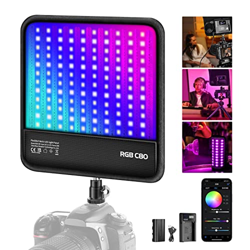 NEEWER RGB LED Video Light Panel Lighting Kit with APP/2.4G Control, 360° Full Color, Foldable Flexible RGB C80 LED Panel 2500K~8500K CRI97+ On-Camera Video Light for Photo Video Photography
