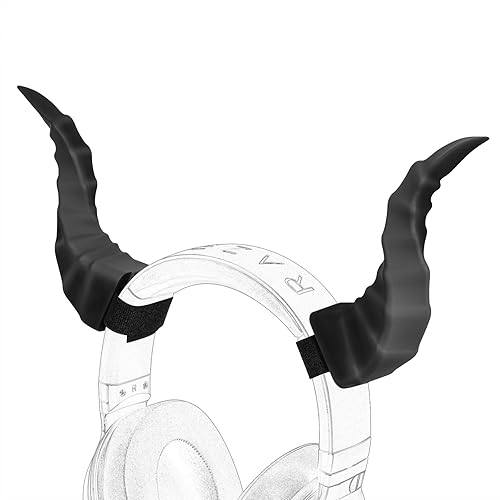Geekria 3D Printed Demon Horns for Over Ear Headphone, Handmade Devil Horns Headband, Headphone Adjustable Accessories, Cosplay Ears Attachment in Various Dress Up Party Halloween (Black) - Black