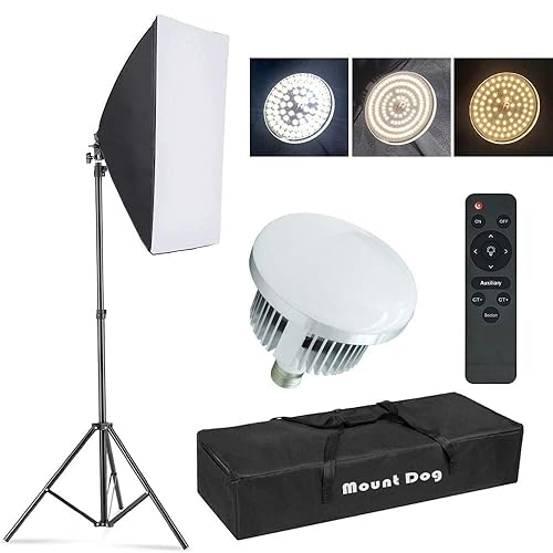 【Upgrade LED】 MOUNTDOG Softbox Lighting Kit, Photography Studio Light with 19.7"X27.5" Reflector and 3 Colors Temperature 45W Bulb with Remote, Professional Photo Studio Equipment for Portrait Video - white-1