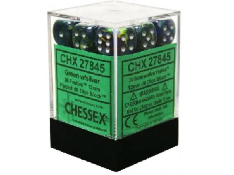 Copy of Chessex 36pcs Dice Set: Festive - Green / Silver (12mm D6) [In Stock]