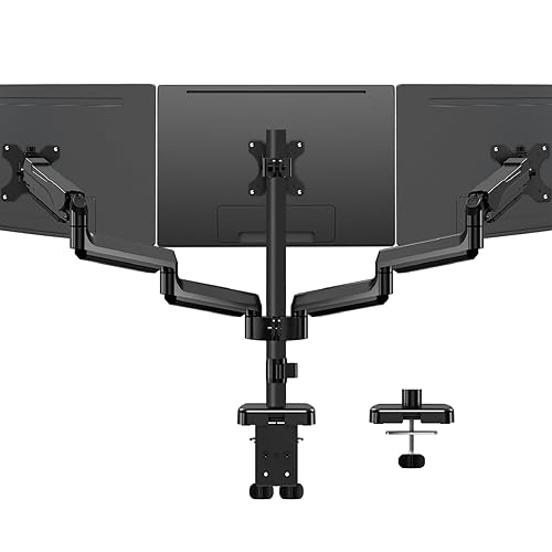 MOUNTUP Triple Monitor Mount, 3 Monitor Desk Mount for 17''-32'' Screens, Gas Spring 3 Monitor Arm Holds 4.4-19.8lbs, Triple Monitor Stand for Desk ,VESA Monitor Mount with Clamp/Grommet Base, Black - Black