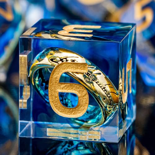 ORIFANTOU Lord of The Rings DND Dice Resin Sharp Edge Dice, Blue D and D Polyhedral Dice Set for Dungeons and Dragons RPG Role Playing Games, LOTR Magic D&D Dice with Box D20 D12 D10 D8 D6 D4 - Ring - Blue-1