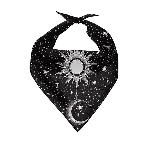 KEIAHUAN Sun and Moon Dog Banana Dog Scarf Adjustable Bib Handkerchief Triangle Bib Reversible Kerchief Scarf Pet Accessories Decor, Black - Sun and Moon