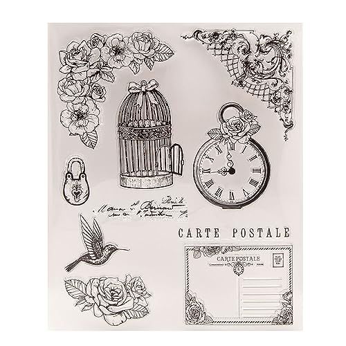 LZBRDY Vintage Flower Leaves Bird Cage Alarm Clock Notebook Craft Stamps for Scrapbooking Card Making Birthday Thanksgiving Christmas Valentine's Day Stamps - Lzt2000