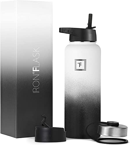 IRON °FLASK Sports Water Bottle - 40 Oz 3 Lids (Straw Lid), Leak Proof - Stainless Steel Gym & Sport Bottles for Men, Women & Kids - Double Walled, Insulated Thermos, Metal Canteen - Day & Night - 40 Oz