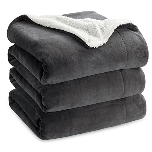 Bedsure Sherpa Fleece King Size Blanket for Bed - Thick and Warm for Winter, Soft and Fuzzy Large Blanket King Size, Charcoal, 108x90 Inches - King (108" x 90") - Charcoal
