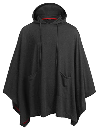 COOFANDY Unisex Casual Hooded Poncho Cape Cloak Fashion Coat Hoodie Pullover with Pocket - Dark Grey - XX-Large