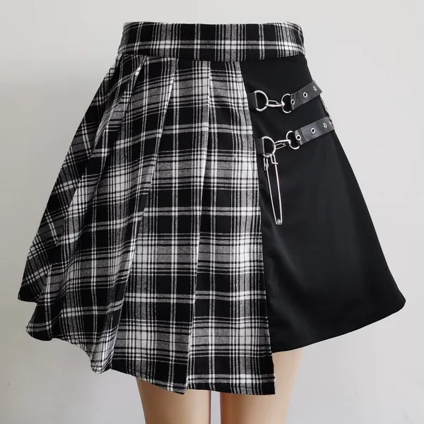 'Showcase' Grey and Black Pleated Skirt - Grey / L