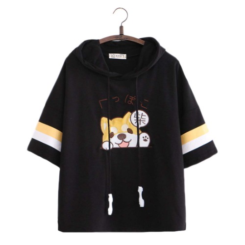Vrouwen Kawaii T-Shirts Leuke Puppy Geborduurde Jumper Hooded Pullover Top Tees Korte Mouw T-shirt Blouse