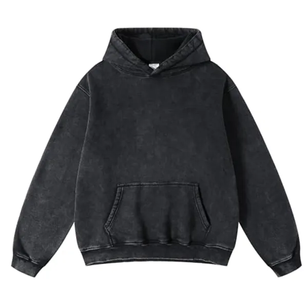 FAIABLE Mens Hoodies Pullover Oversized Hoodie Wash Plush Cotton Hooded Sweatshirt Vintage Heavyweight Hoodie Men Streetwear - XX-Large - Black
