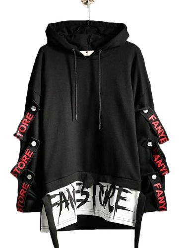 Hello MrLin heren hip hop hoodie Japanse Harajuku streetwear techwear urban pullover - L - Zwart