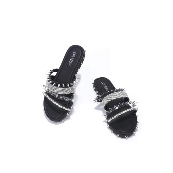 Cape Robbin Xtreme Sandals Slides for Women, Studded Womens Mules Slip On Shoes - 9 Black
