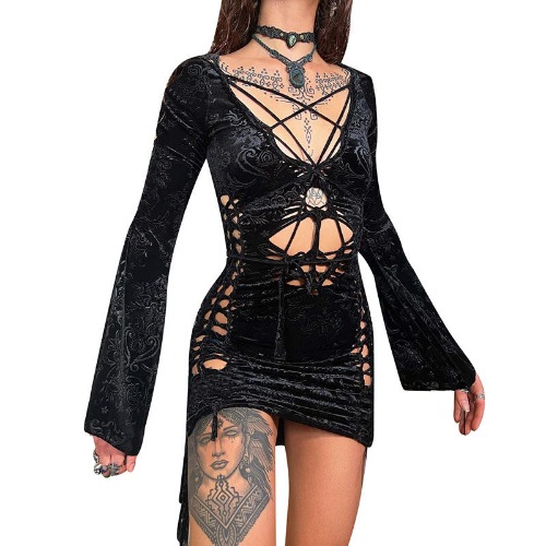 Spiderweb Grunge Goth Dress - Color 0 / M
