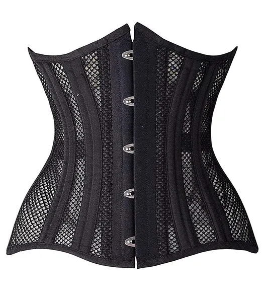SHAPERX Women 24 Double Steel-Boned Longline Heavy Duty Waist Training Corsets Shaper - Medium Black Mesh