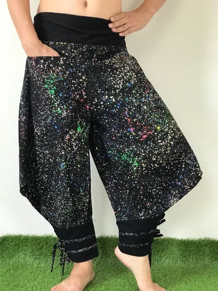 BT0710 Thai  Ankle Straps pants, Thai Hill Tribe Harem Pants with Ankle Straps, Hmong Hill Tribe, Yoga Trousers