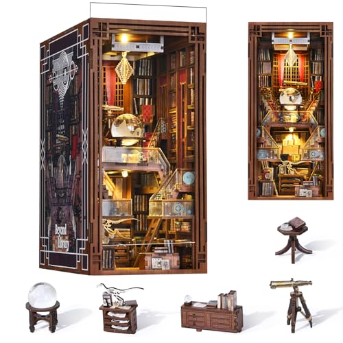 MiniCity Book Nook Kit, DIY Miniature Dollhouse Booknook Kit, 3D Wooden Puzzle Bookend Bookshelf Insert Decor with LED Light for Teens and Adults (Beyond Library) - multicolor