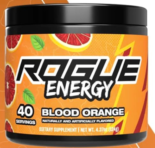 Rogue Energy Energy Drink Powder for Long Gaming Hours - Energy Powder for Mental Focus - Sugar & Gluten Free - Gaming Supplement with Caffeine & Vitamins - Made in USA (Blood Orange - 40 Servings) - Blood Orange