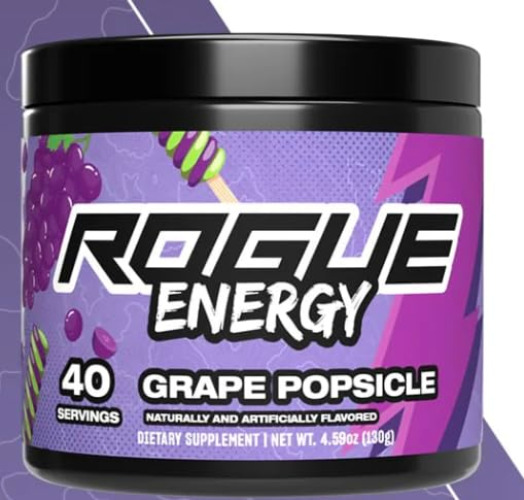 Rogue Energy Energy Drink Powder for Long Gaming Hours - Energy Powder for Mental Focus - Sugar & Gluten Free - Gaming Supplement with Caffeine & Vitamins - Made in USA (Grape Popsicle - 40 Servings) - Grape Popsicle