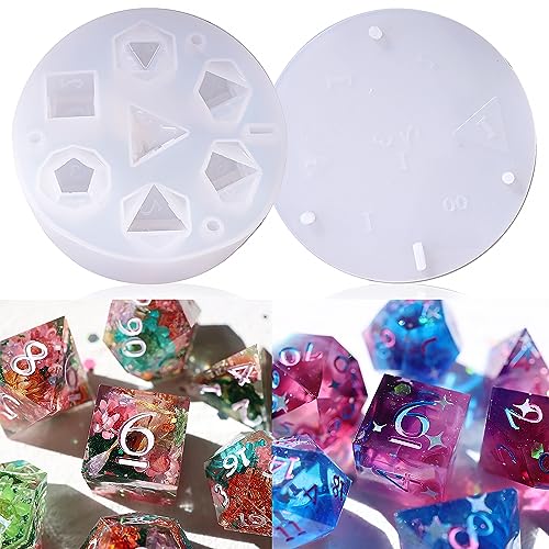 LET'S RESIN Dice Resin Molds Silicone, DND Dice Epoxy Resin Molds with 7 Standard Polyhedral Stereoscopic Dice Cavities, Silicone Molds for Epoxy Resin, DIY Dices Making, Table Board Game - Dice Mold