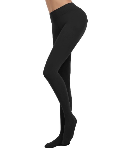 RISSCAN Opaque Tights for Women Fleece Lined Control Top Pantyhose Warm Stirrup/Footed Tights - No Fleece Footed Black Medium