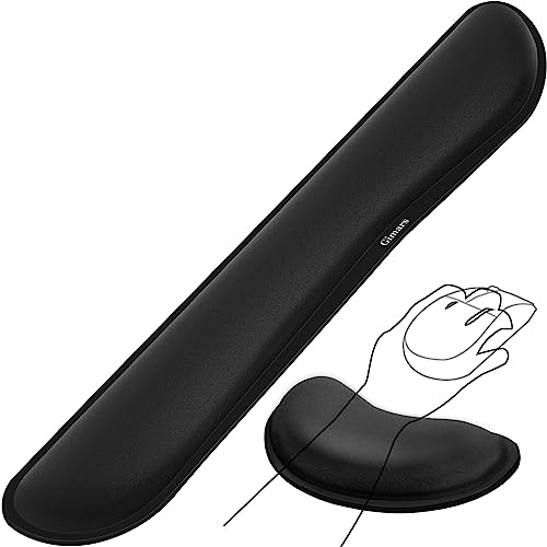 Gimars Upgrade Enlarge Silky and Superfine Fabric Gel Memory Foam Keyboard Wrist Rest Set, Ergonomic Keyboard Mouse Wrist Support for Typing Pain Relief, Comfort for Office, Gaming, Computer, Black - Black-fiber