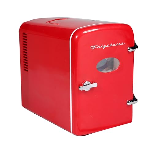 Frigidaire EFMIS175 Retro 9-Can Mini Personal Fridge Portable Cooler for Car, Office, Bedroom, Dorm Room, or Cabin, 11.8"D x 7.1"W x 10.1"H, Red - Red - Refrigerator