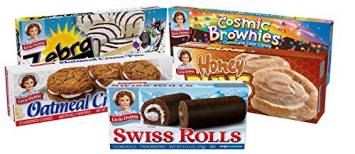 Little Debbie Variety Pack, 1 Box Each Of Zebra Cakes, Cosmic Brownies, Honey Buns, Oatmeal Creme Pies, and Swiss Rolls, 48 Piece Assortment